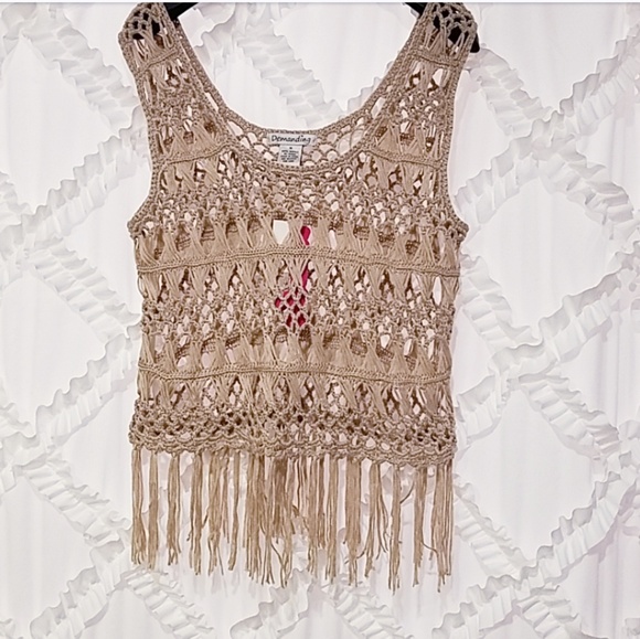 Demanding Tops - Boho Crop Top Crotchet Festival Fringe Tank Med